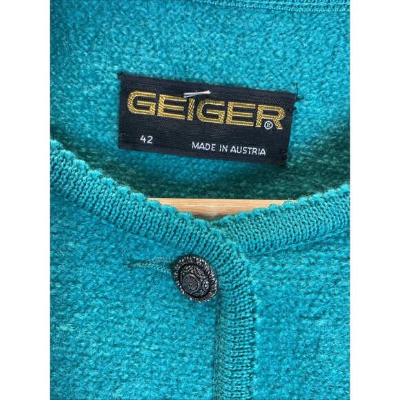 Geiger Sweater‎ Womens 42 Green Boiled Wool Jacket Austria Cardigan Cottage Vtg - Picture 3 of 9